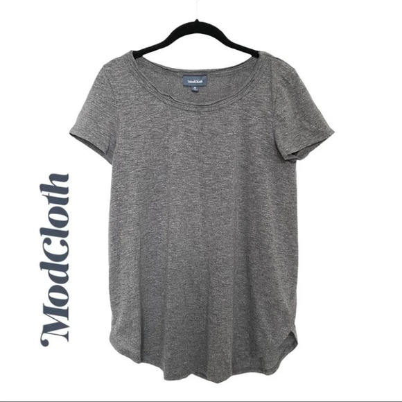 Modcloth Grey  Capped Sleeve Round Neck Tee Shirt - Picture 1 of 10